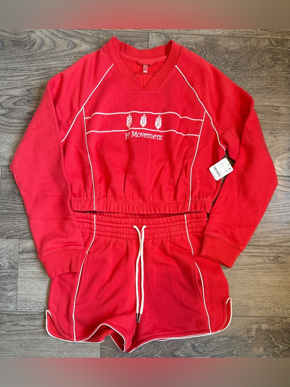 FREE PEOPLE FP Movement Seeing Double Red Sweatshirt and Shorts Set Small NWT